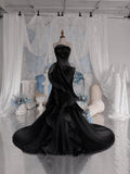 Load image into Gallery viewer, Black Strapless Sculptural Pleated Gown Asymmetric Statement Evening Dress for Gala Formal Event