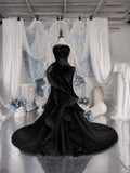 Load image into Gallery viewer, Black Strapless Sculptural Pleated Gown Asymmetric Statement Evening Dress for Gala Formal Event