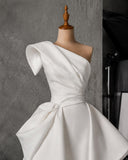 Load image into Gallery viewer, Ivory One Shoulder Gown with Sculptural Draping, Asymmetric Formal Dress, Full Skirt Made to Measure Gown