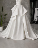 Load image into Gallery viewer, Ivory One Shoulder Gown with Sculptural Draping, Asymmetric Formal Dress, Full Skirt Made to Measure Gown