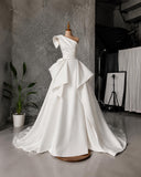 Load image into Gallery viewer, Ivory One Shoulder Gown with Sculptural Draping, Asymmetric Formal Dress, Full Skirt Made to Measure Gown