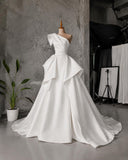 Load image into Gallery viewer, Ivory One Shoulder Gown with Sculptural Draping, Asymmetric Formal Dress, Full Skirt Made to Measure Gown