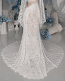 Load image into Gallery viewer, White Asymmetric Cutout Long Sleeve Gown, Crossover Neckline Bridal Dress, Draped Formal Wedding Gown