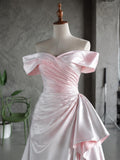 Load image into Gallery viewer, Blush Pink Off Shoulder Gown with Draped Bodice, Ruched Waist and Asymmetric Side Detail