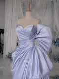 Load image into Gallery viewer, Light Blue Asymmetric Bow Gown with Draped Sweetheart Bodice and Voluminous Formal Skirt