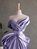 Load image into Gallery viewer, Purple Off Shoulder Draped Gown with Sculptural Bow Detail and Full Skirt for Formal Events