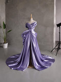 Load image into Gallery viewer, Purple Off Shoulder Draped Gown with Sculptural Bow Detail and Full Skirt for Formal Events