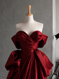 Load image into Gallery viewer, Burgundy Off Shoulder Sculptural Formal Gown, Sweetheart Neckline, Draped Bodice, Full Skirt, Made to Measure Evening Dress