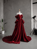 Load image into Gallery viewer, Burgundy Off Shoulder Sculptural Formal Gown, Sweetheart Neckline, Draped Bodice, Full Skirt, Made to Measure Evening Dress