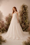 Load image into Gallery viewer, White Strapless Bridal Gown with Draped Bodice, Full A Line Skirt, Romantic Wedding Dress with Train