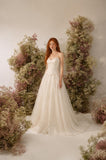 Load image into Gallery viewer, White Strapless Bridal Gown with Draped Bodice, Full A Line Skirt, Romantic Wedding Dress with Train