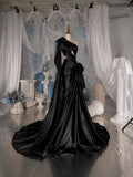 Load image into Gallery viewer, Black One Shoulder Evening Gown with Draped Bodice, Statement Bows and Dramatic Formal Silhouette