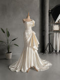 Load image into Gallery viewer, White Off Shoulder Bridal Gown with Flowing Skirt and Dramatic Train