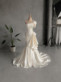 Load image into Gallery viewer, White Off Shoulder Bridal Gown with Flowing Skirt and Dramatic Train
