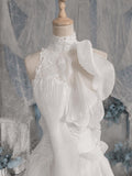 Load image into Gallery viewer, White One Shoulder Evening Gown, Draped Floor Length Formal Dress with Elegant Train