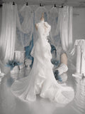 Load image into Gallery viewer, White One Shoulder Evening Gown, Draped Floor Length Formal Dress with Elegant Train