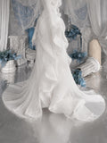 Load image into Gallery viewer, White One Shoulder Evening Gown, Draped Floor Length Formal Dress with Elegant Train