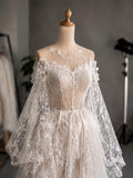 Load image into Gallery viewer, White One Shoulder Wedding Gown, Long Sleeve Bridal Dress, Flowing Train Formal Ceremony Gown