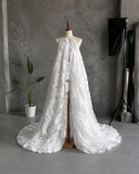 Load image into Gallery viewer, White Lace One Shoulder Wedding Gown with Sheer Sleeve and Dramatic Train