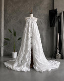 Load image into Gallery viewer, White Lace One Shoulder Wedding Gown with Sheer Sleeve and Dramatic Train