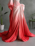 Load image into Gallery viewer, Blush Pink Ombre One Shoulder Satin Evening Gown with Dramatic Bow