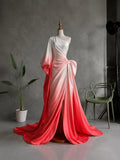 Load image into Gallery viewer, Blush Pink Ombre One Shoulder Satin Evening Gown with Dramatic Bow