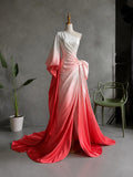 Load image into Gallery viewer, Blush Pink Ombre One Shoulder Satin Evening Gown with Dramatic Bow