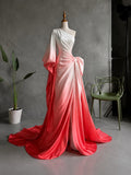 Load image into Gallery viewer, Blush Pink Ombre One Shoulder Satin Evening Gown with Dramatic Bow
