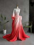 Load image into Gallery viewer, Blush Pink Ombre One Shoulder Satin Evening Gown with Dramatic Bow