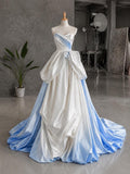 Load image into Gallery viewer, White One Shoulder Evening Gown, Draped Asymmetrical Formal Dress with Long Train