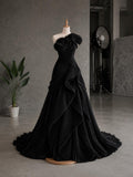 Load image into Gallery viewer, Ivory One Shoulder Evening Gown, Draped Formal Dress with Sweeping Train, Elegant Wedding Reception Gown