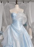 Load image into Gallery viewer, Light Blue Strapless Formal Gown with Sculptural Floral Detail, Romantic Wedding and Special Occasion Dress