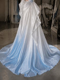 Load image into Gallery viewer, White Asymmetrical Bridal Gown, One Shoulder Wedding Dress with Dramatic Draping and Voluminous Skirt