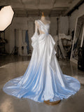 Load image into Gallery viewer, White Asymmetrical Bridal Gown, One Shoulder Wedding Dress with Dramatic Draping and Voluminous Skirt
