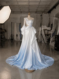 Load image into Gallery viewer, White Asymmetrical Bridal Gown, One Shoulder Wedding Dress with Dramatic Draping and Voluminous Skirt