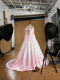 Load image into Gallery viewer, Pink Off Shoulder Draped Ball Gown Elegant Formal Evening Dress