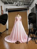 Load image into Gallery viewer, Pink Off Shoulder Draped Ball Gown Elegant Formal Evening Dress
