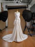 Load image into Gallery viewer, White One Shoulder Draped Wedding Gown with Sculptural Waist Bow