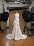 Load image into Gallery viewer, White One Shoulder Draped Wedding Gown with Sculptural Waist Bow