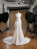 Load image into Gallery viewer, White One Shoulder Draped Wedding Gown with Sculptural Waist Bow