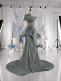 Load image into Gallery viewer, Sage Green Sculptural Pleated Gown Asymmetric One Shoulder Formal Dress Made to Measure