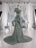 Load image into Gallery viewer, Sage Green Sculptural Pleated Gown Asymmetric One Shoulder Formal Dress Made to Measure