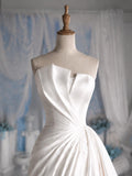 Load image into Gallery viewer, White Strapless Wedding Dress with Sculpted Neckline, Draped Bodice and Full Skirt, Made to Measure Bridal Gown