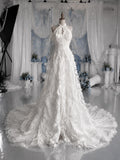Load image into Gallery viewer, White Halter Wedding Dress with Textured Ruffle Detail, Keyhole Neckline and Flowing Bridal Silhouette