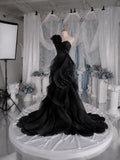Load image into Gallery viewer, Black Sculptural Evening Dress with Asymmetric Ruffle Detail, Custom Made Statement Gown for Formal Events