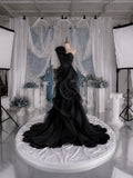 Load image into Gallery viewer, Black Sculptural Evening Dress with Asymmetric Ruffle Detail, Custom Made Statement Gown for Formal Events
