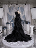 Load image into Gallery viewer, Black Sculptural Evening Dress with Asymmetric Ruffle Detail, Custom Made Statement Gown for Formal Events