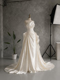 Load image into Gallery viewer, Ivory Asymmetric Wedding Gown with Sculptural Draping, One Shoulder Bridal Dress, Made to Measure