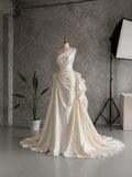 Load image into Gallery viewer, Ivory Asymmetric Wedding Gown with Sculptural Draping, One Shoulder Bridal Dress, Made to Measure