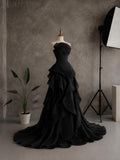Load image into Gallery viewer, Black Strapless Sculptural Evening Gown with Layered Skirt, Formal Statement Dress, Made to Measure